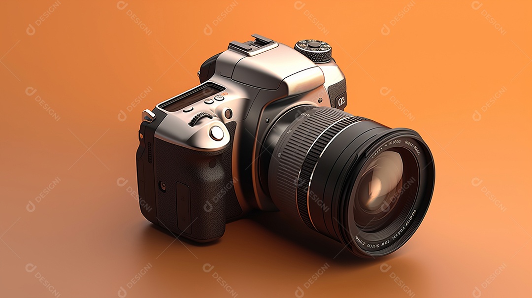 Câmera profissional em fundo colorido