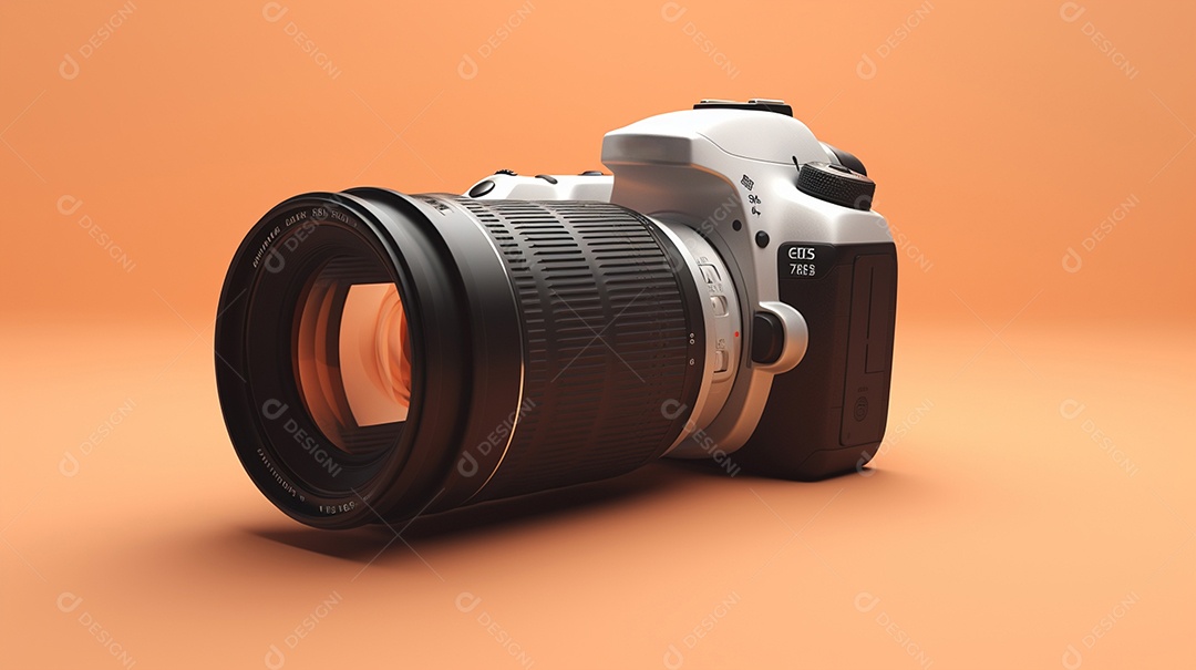 Câmera profissional em fundo colorido