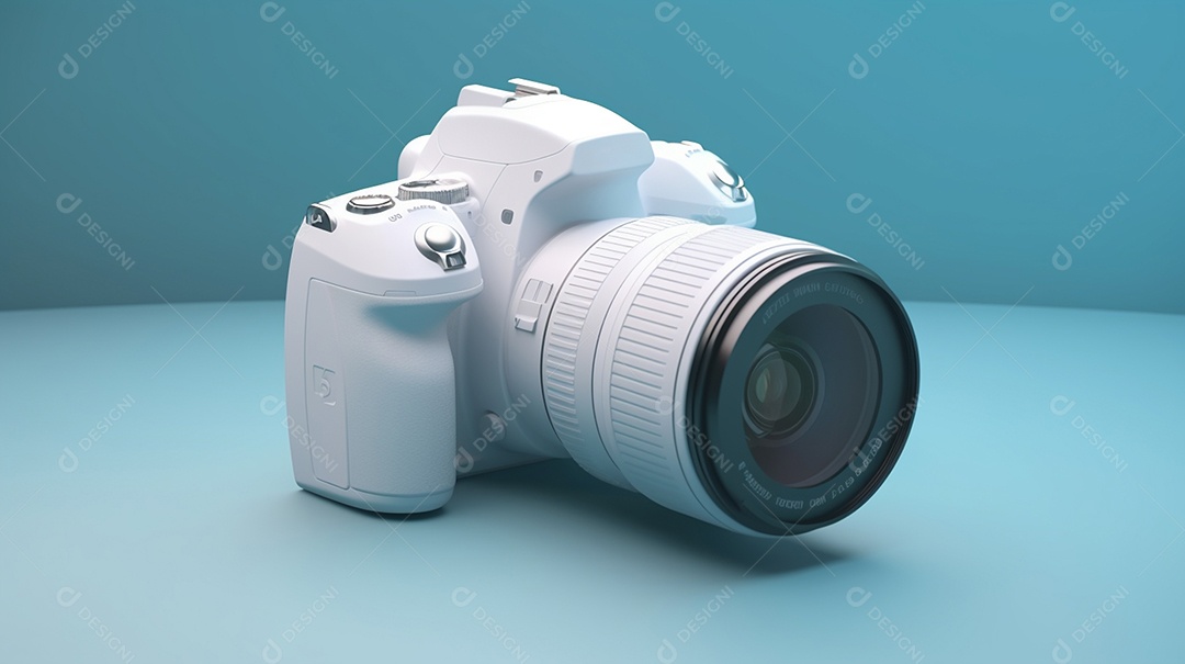Câmera profissional em fundo colorido