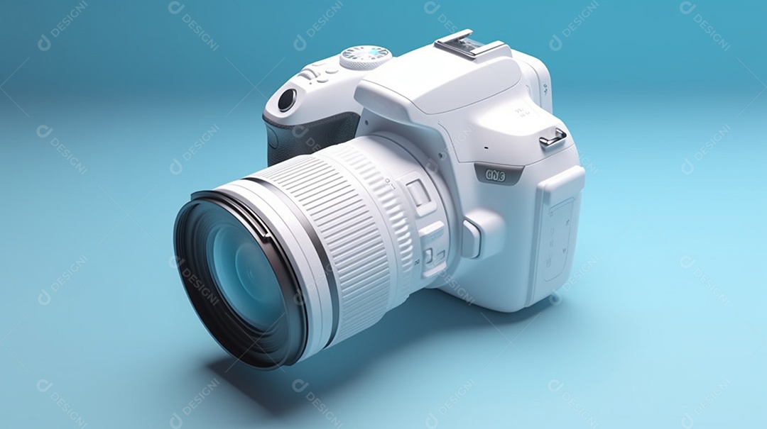 Câmera profissional em fundo colorido