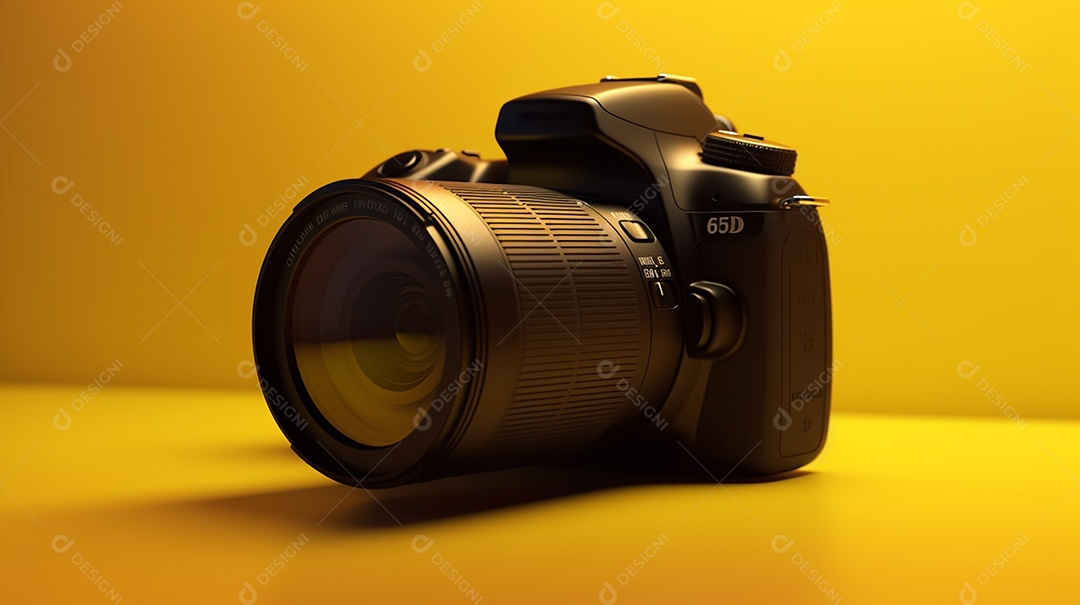 Câmera profissional em fundo colorido