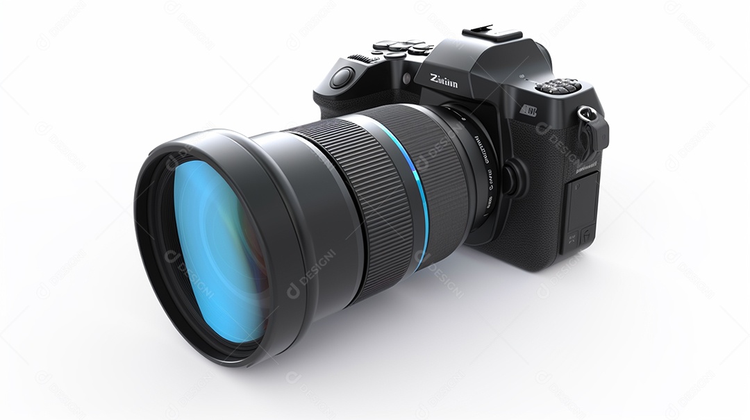 Câmera profissional em fundo colorido