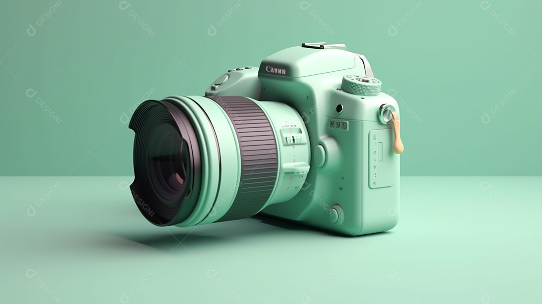 Câmera profissional em fundo colorido