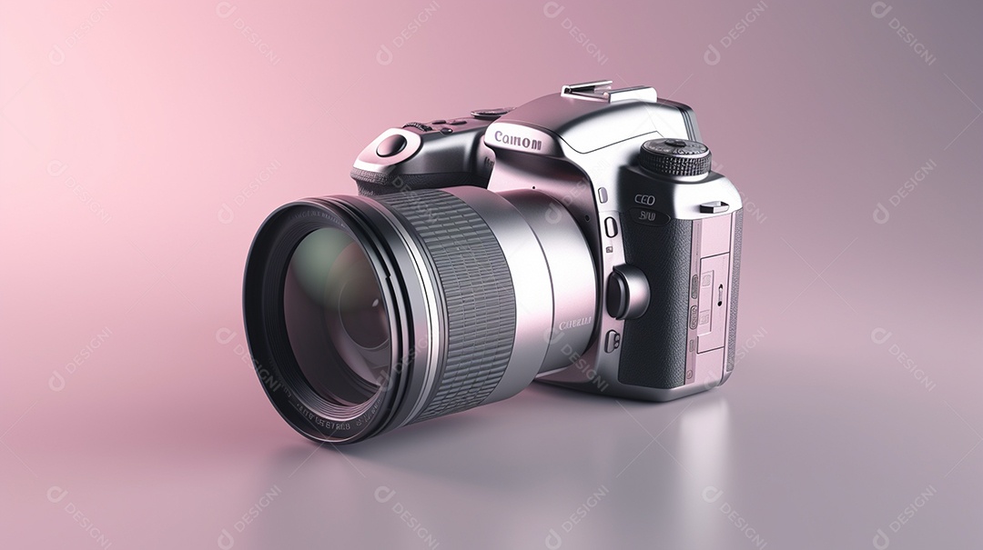 Modelo 3D de câmera isolada em fundo rosa