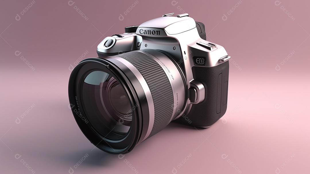 Modelo 3D de câmera isolada em fundo rosa
