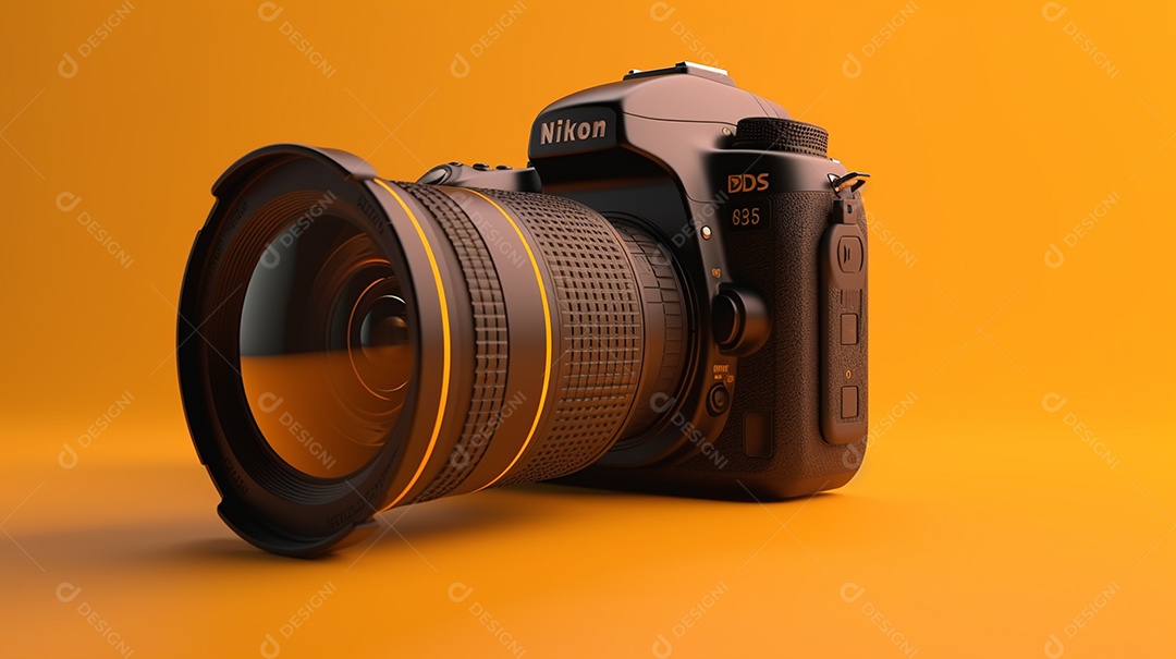 Câmera profissional em fundo colorido