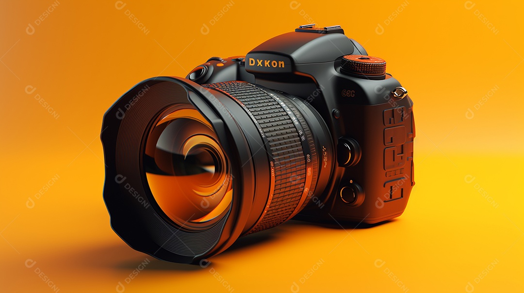 Câmera profissional em fundo colorido