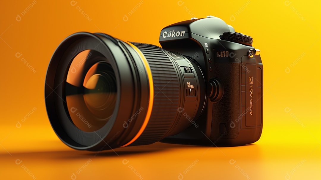 Câmera profissional em fundo colorido