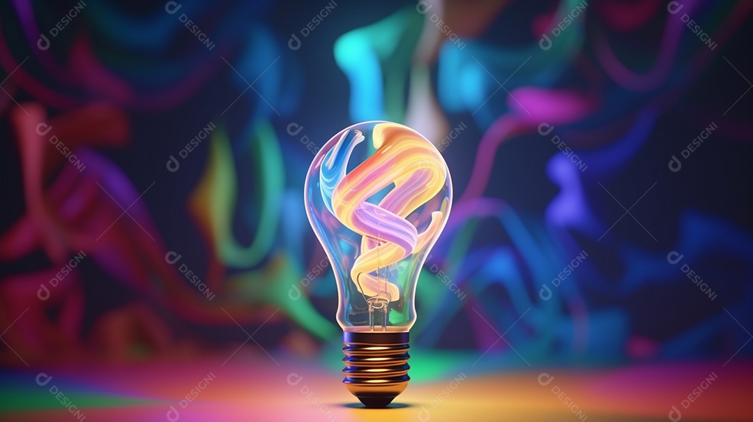 Ilustração 3D da lâmpada de ideia abstrata sobre fundo ondulado abstrato