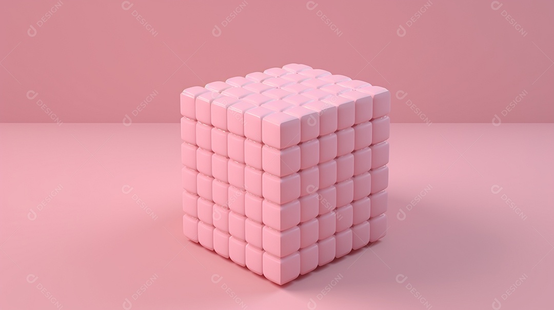 Cubo 3D com várias caixas isoladas em fundo pastel