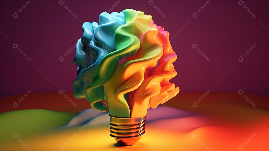 Ilustração 3D da lâmpada de ideia abstrata sobre fundo ondulado abstrato, conceito de ideia