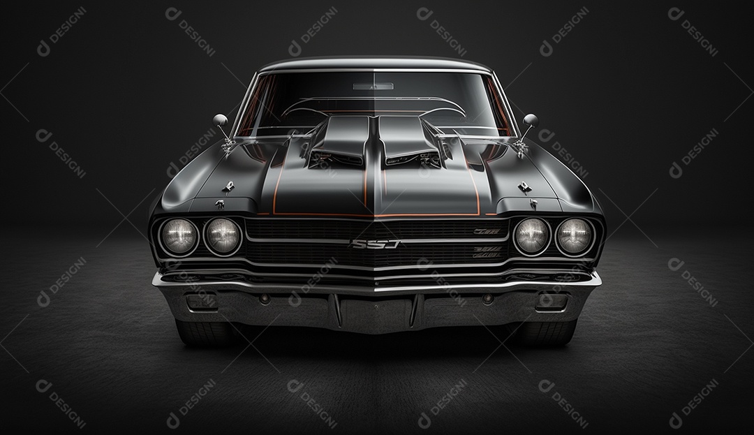 Vista frontal do velho carro preto antigo isolado em fundo preto