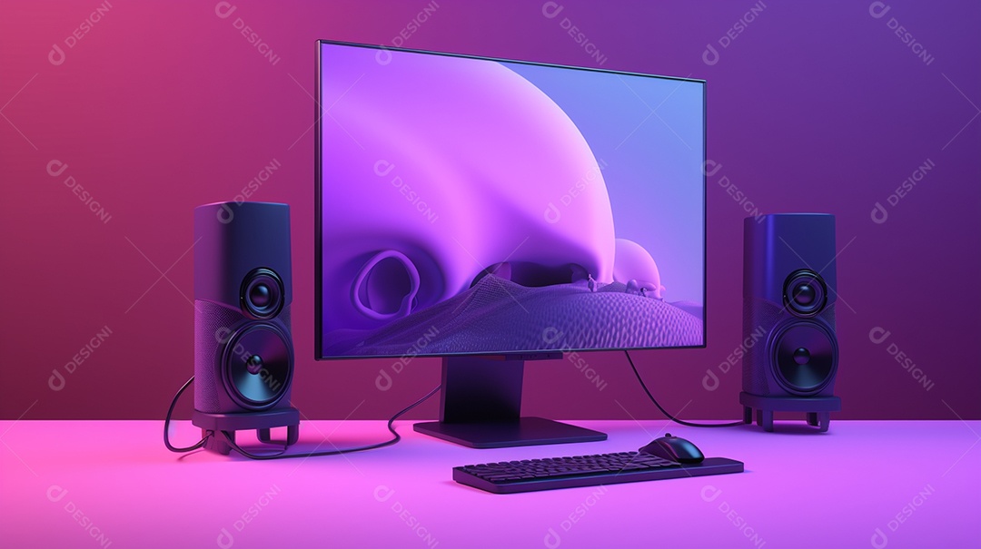 Configuração de computador moderno isolada em fundo gradiente