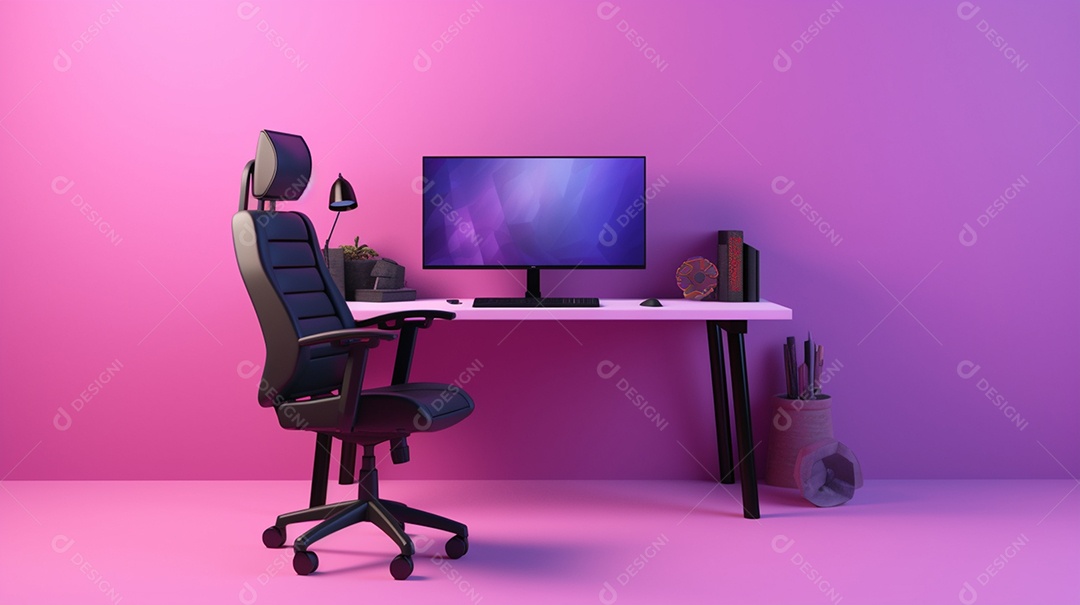 Ilustração 3d moderna da sala de jogos com todos os acessórios, cadeira de jogos