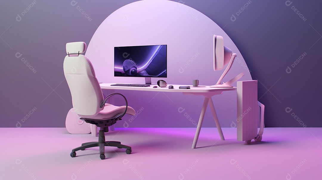 Ilustração 3d moderna da sala de jogos com todos os acessórios, cadeira de jogos