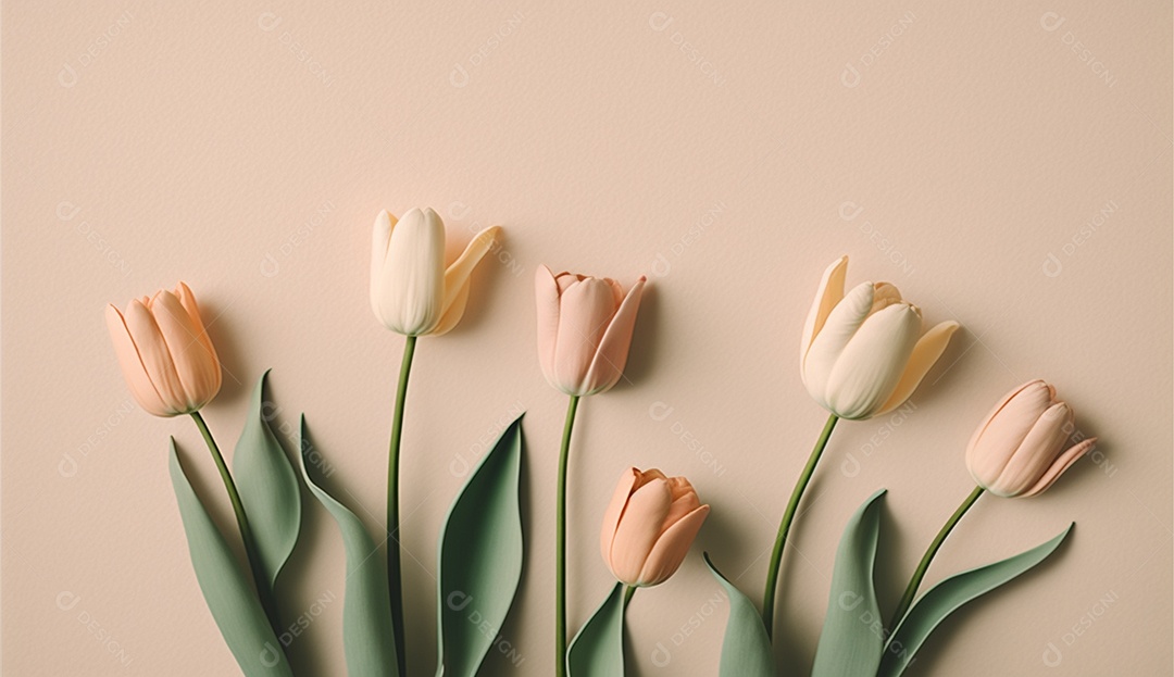 Tulipas coloridas em fundo pastel suave