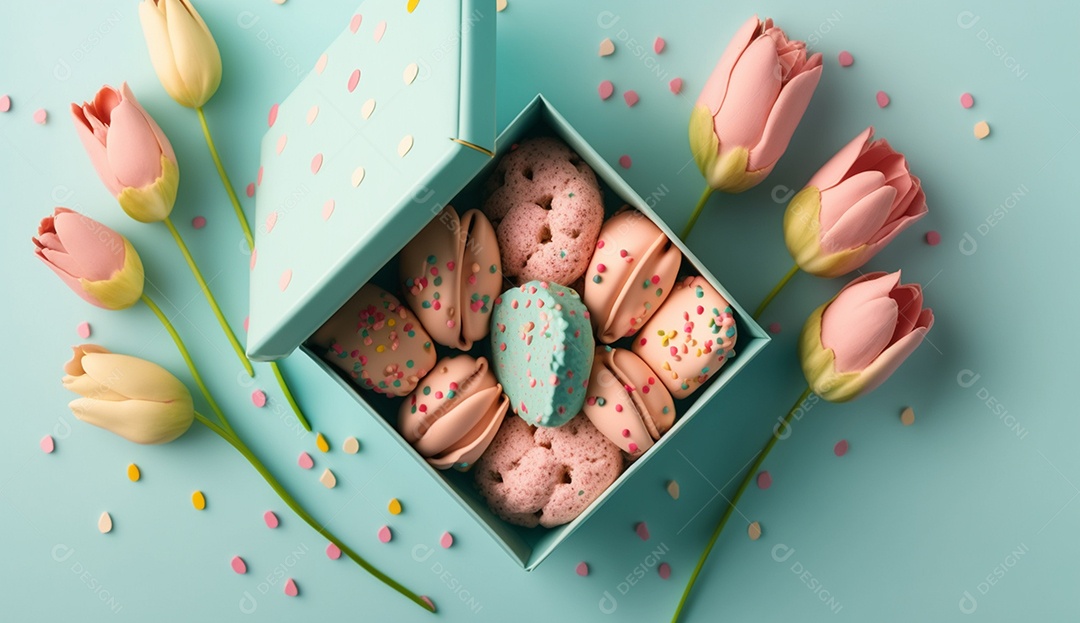 Um buquê aberto de tulipas cor de rosa para presente