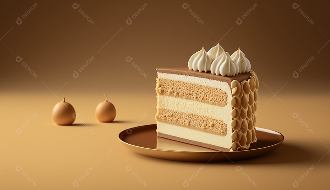 Bolo de creme no fundo amarelo.