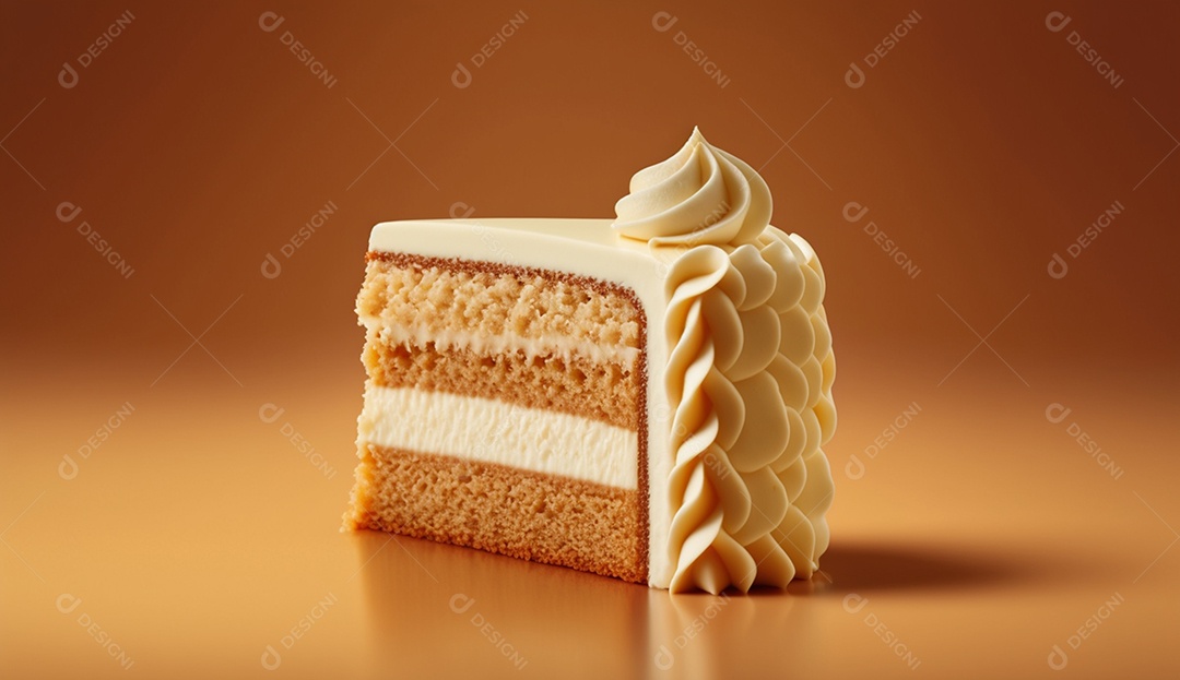 Bolo de creme no fundo amarelo.