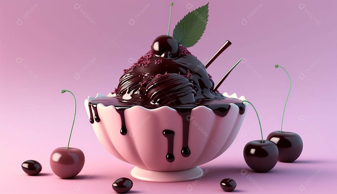 Sorvete de chocolate em um copo moderno.