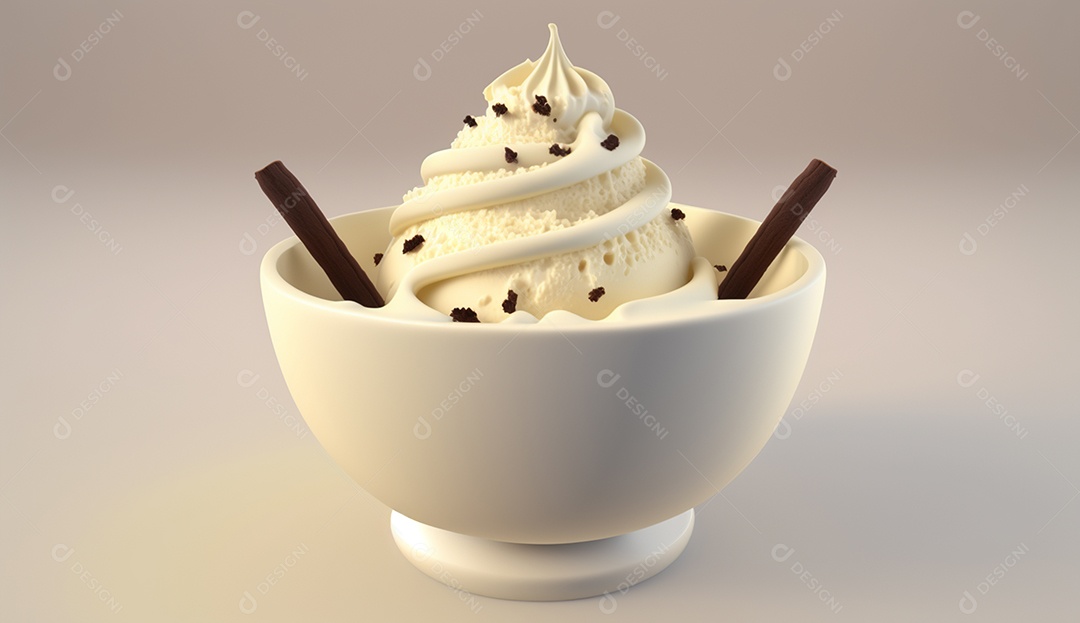 Sorvete sabor baunilha em uma tigela.