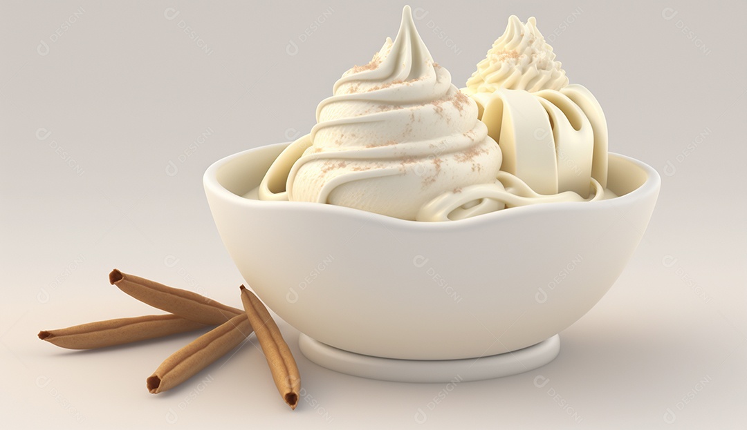 Sorvete sabor baunilha em uma tigela.