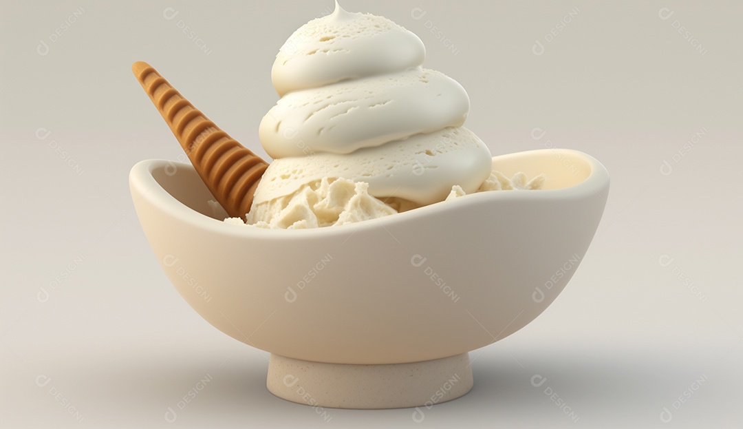 Sorvete sabor baunilha em uma tigela.