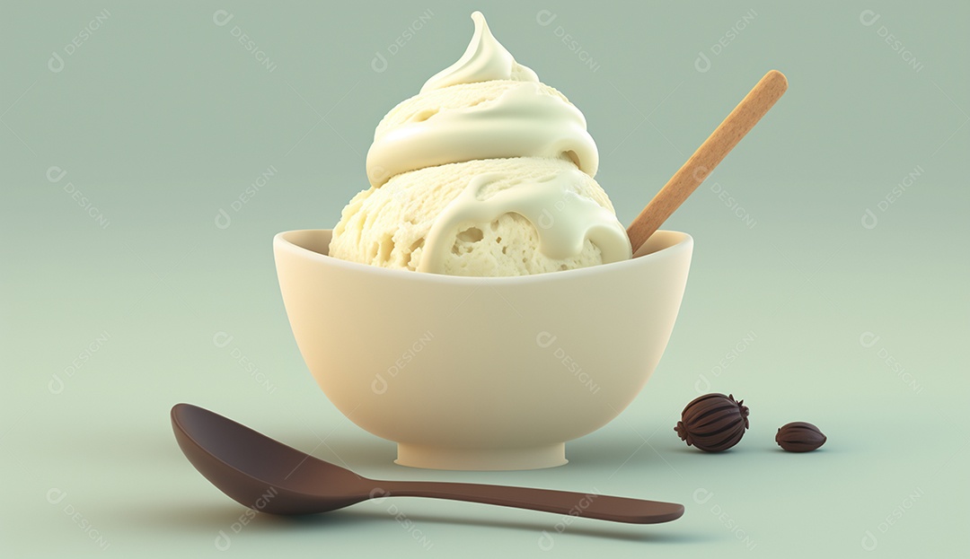 Sorvete sabor baunilha em uma tigela.