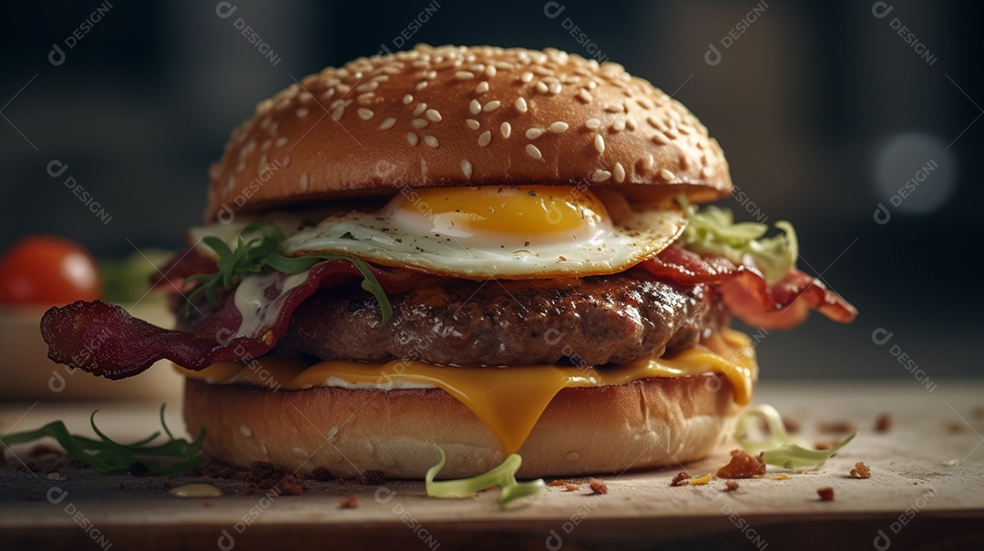 hambúrguer de queijo em fundo de madeira