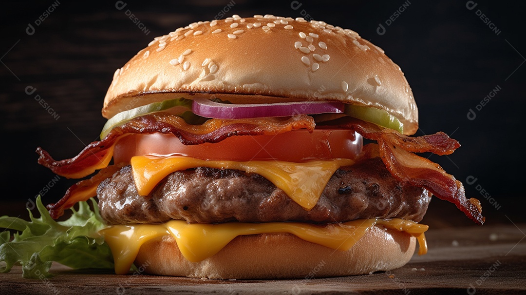 hambúrguer de queijo em fundo de madeira