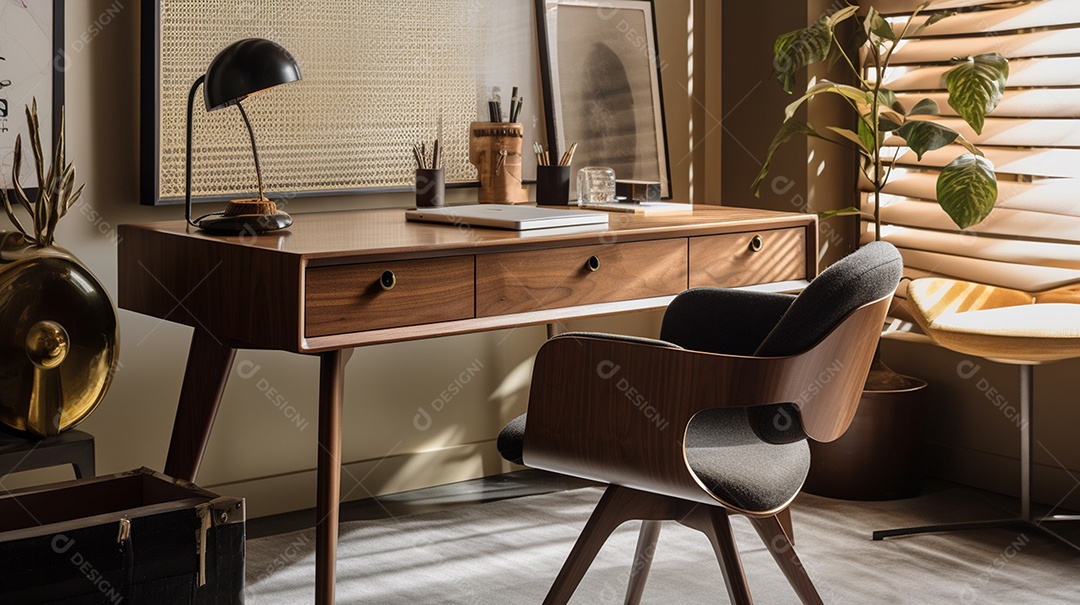 Design de interiores de sala de estar escandinavo moderno com móveis e acessórios