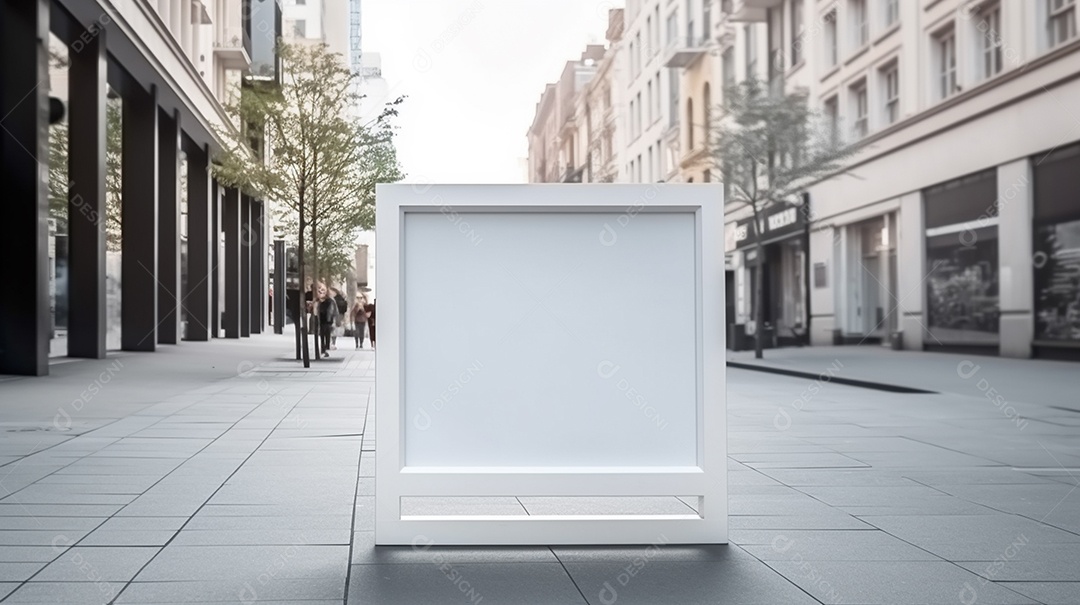 Tabuleta branca em branco na rua.