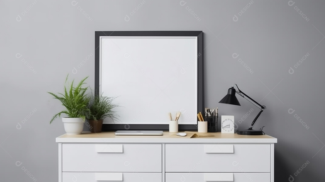 Interior moderno da sala escandinava com moldura de pôster