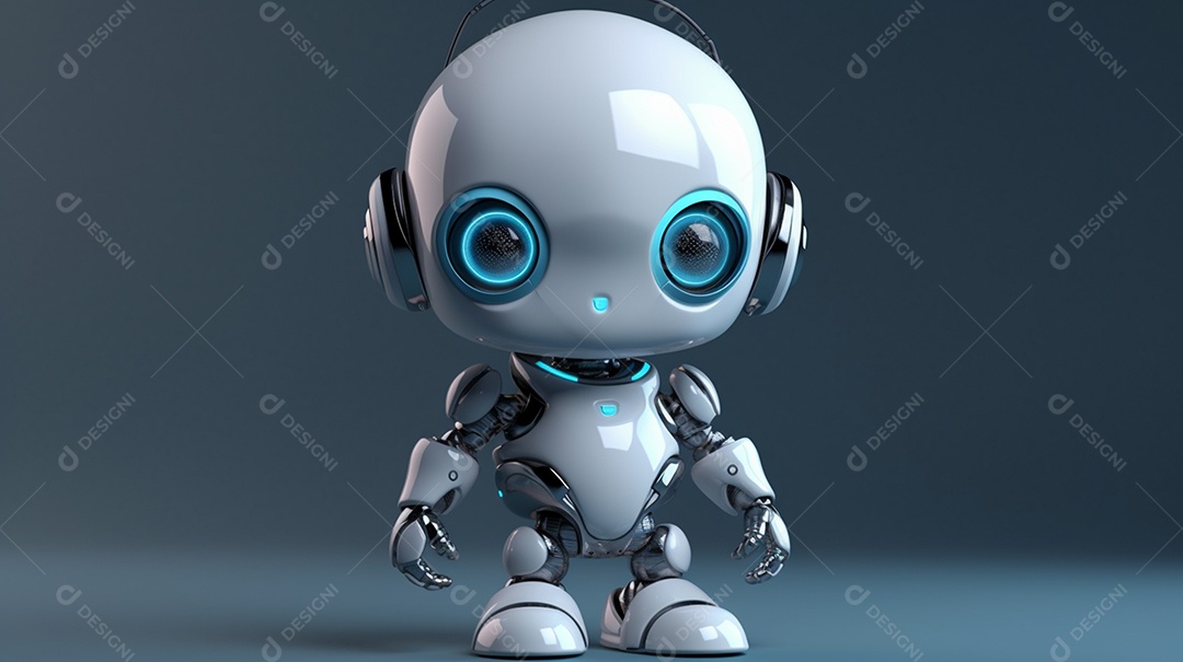 renderização 3D de um robô fofo bebê em fundo cinza escuro