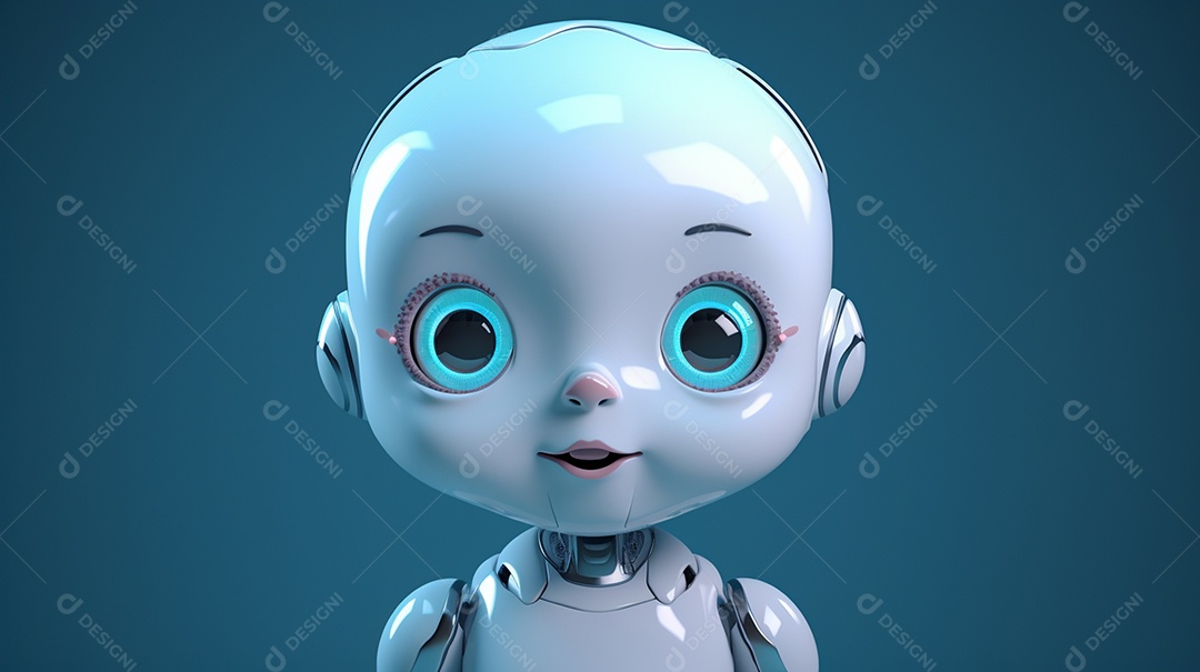 renderização 3D de um robô fofo bebê em fundo cinza escuro