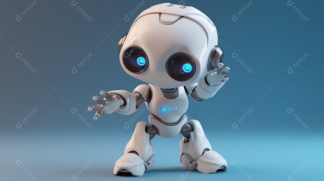 Robô bebê fofo se divertindo com seu poder