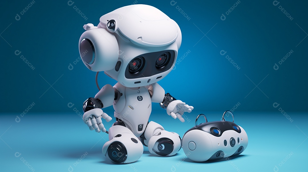 Robô bebê fofo se divertindo com seu poder