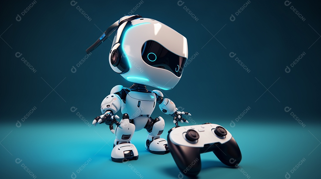 Robô bebê fofo se divertindo com seu poder