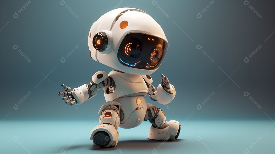 Robô bebê fofo se divertindo com seu poder