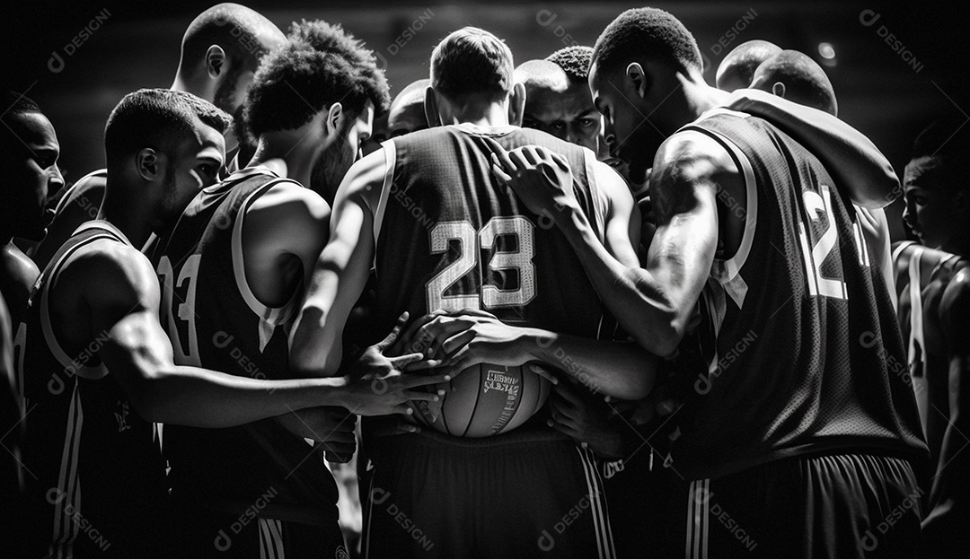 Vista traseira de um grupo de jogadores de basquete em pé de costas