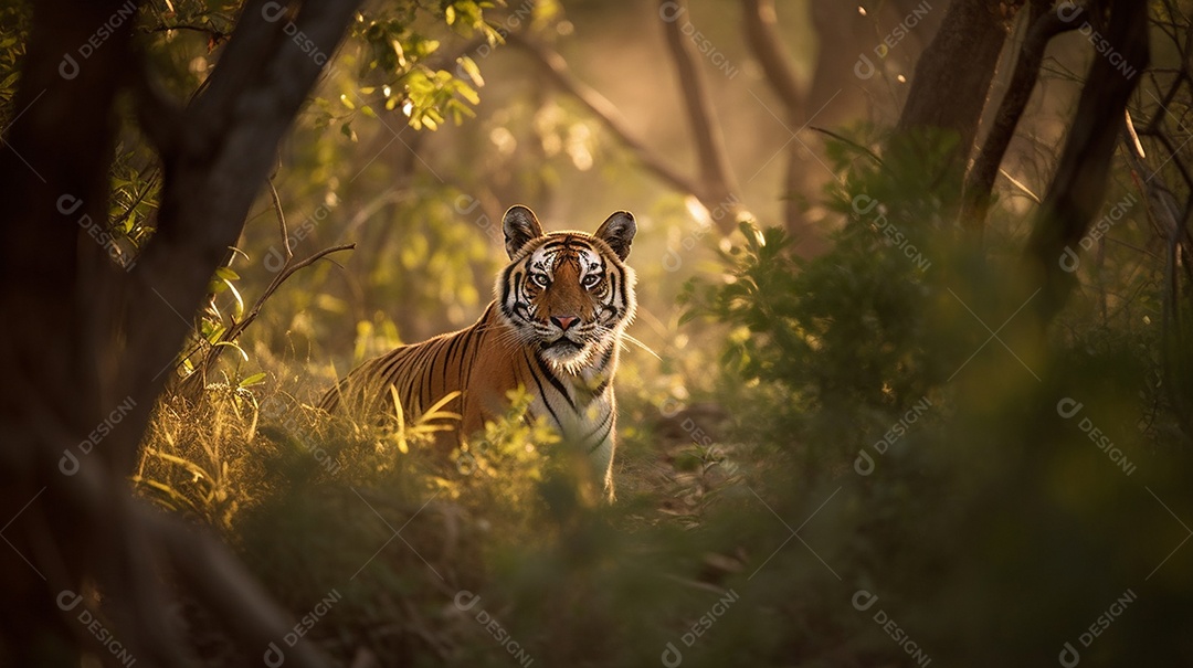 Tigre à espreita: caçando comida na selva