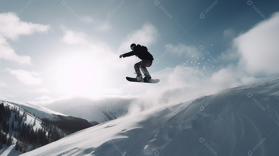 Snowboard extremo nas montanhas durante o inverno