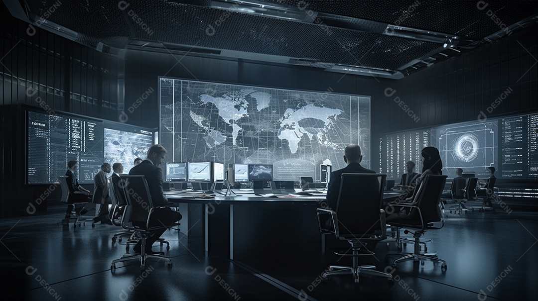 Homem de negócios que olha o mapa do mundo digital e a paisagem urbana, corporativa