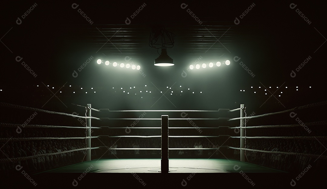 Um ringue de boxe vazio com faróis fluindo