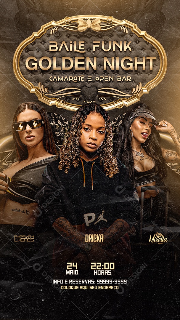 Social Media Flyer Story Baile Funk Golden Night PSD Editavel