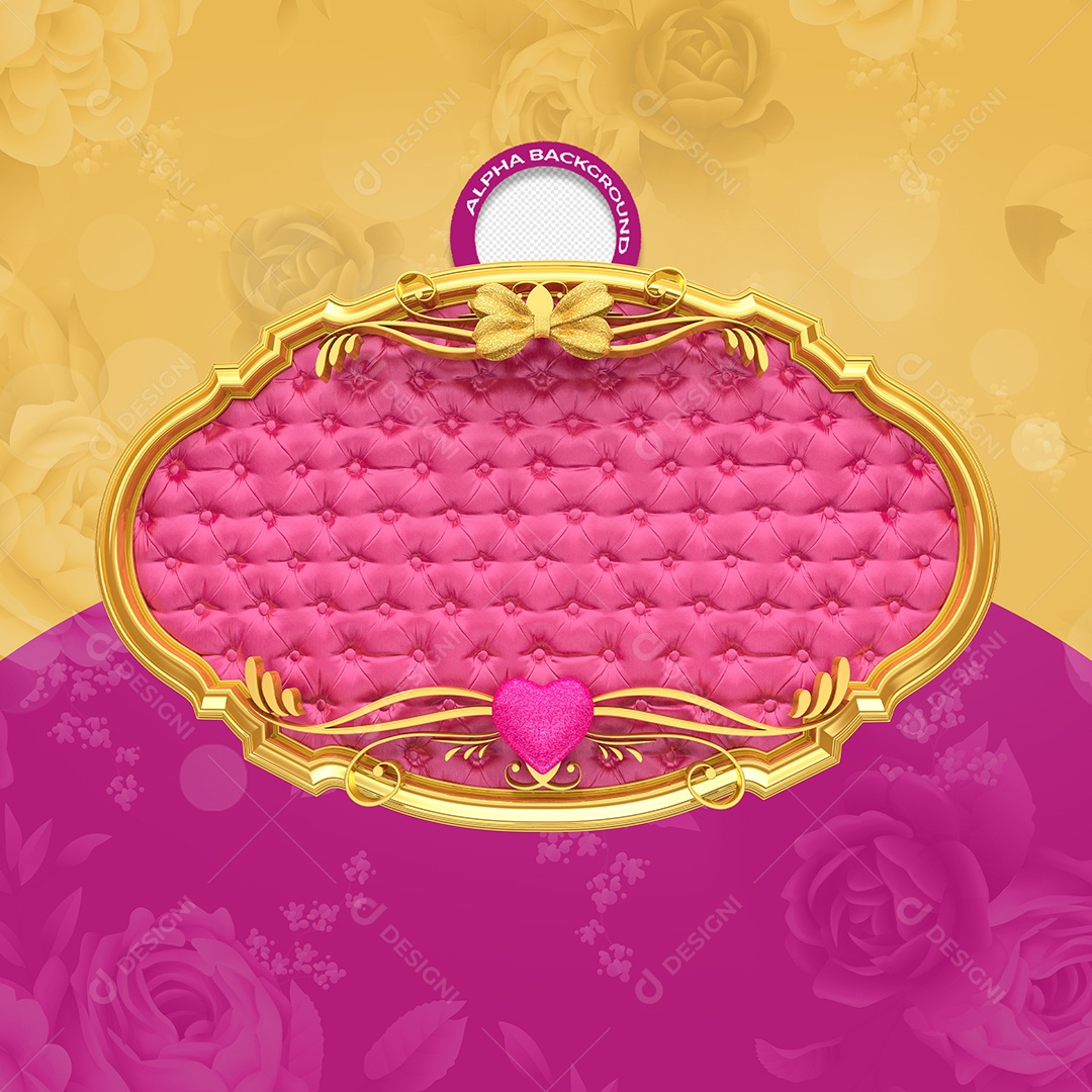 Selo 3D Dourado E Rosa  Para Composição PSD