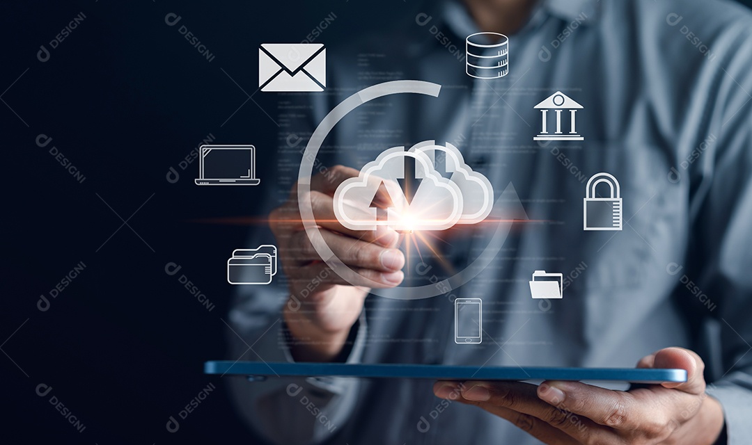 Computação em nuvem para baixar e carregar informações de dados e fazer upload no aplicativo de rede do sistema.