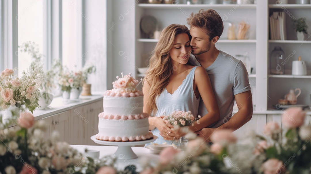Lindo casal juntos felizes comemorando aniversário