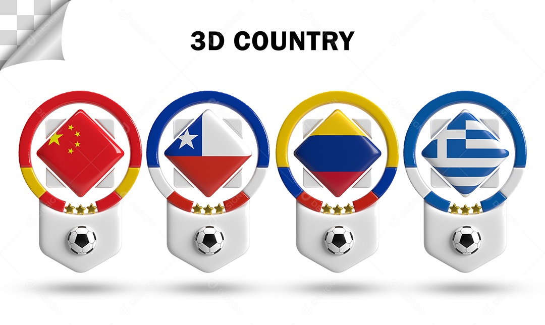 Ícone 3D Bandeira de Países Futebol Para Composição PSD