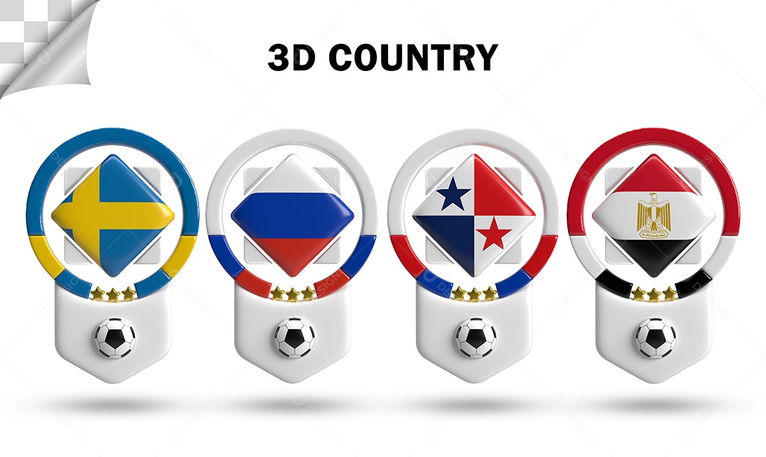 Ícone 3D Bandeira de Países Futebol Para Composição PSD